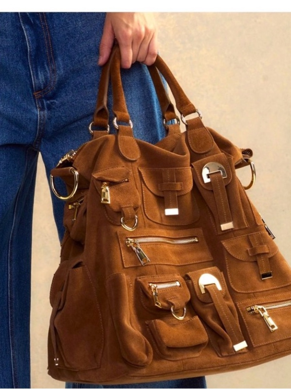 Cynthia Rowley Suede Tote in Tan with Gold Hardware - Picture 5 of 6